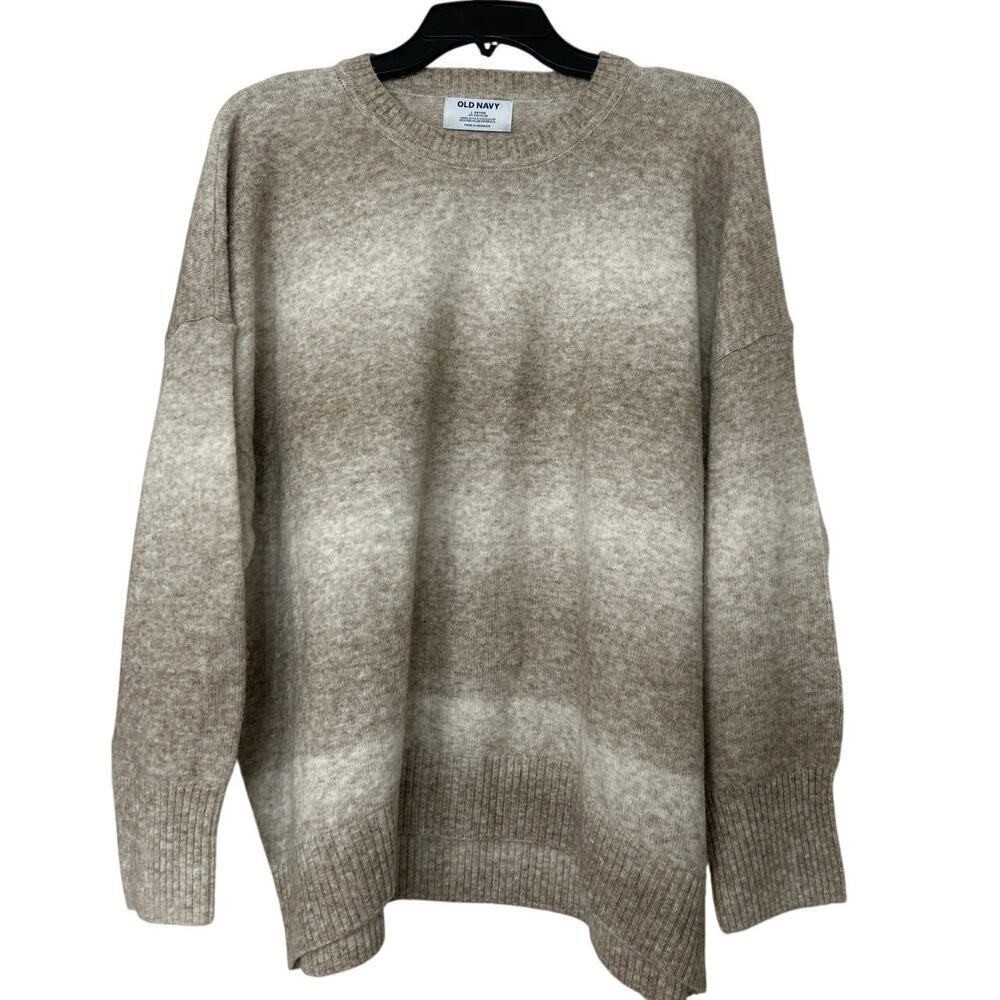 Old Navy New Cozy Crewneck Ombre Sweater LP Wool Blend Neutral Tan Taupe